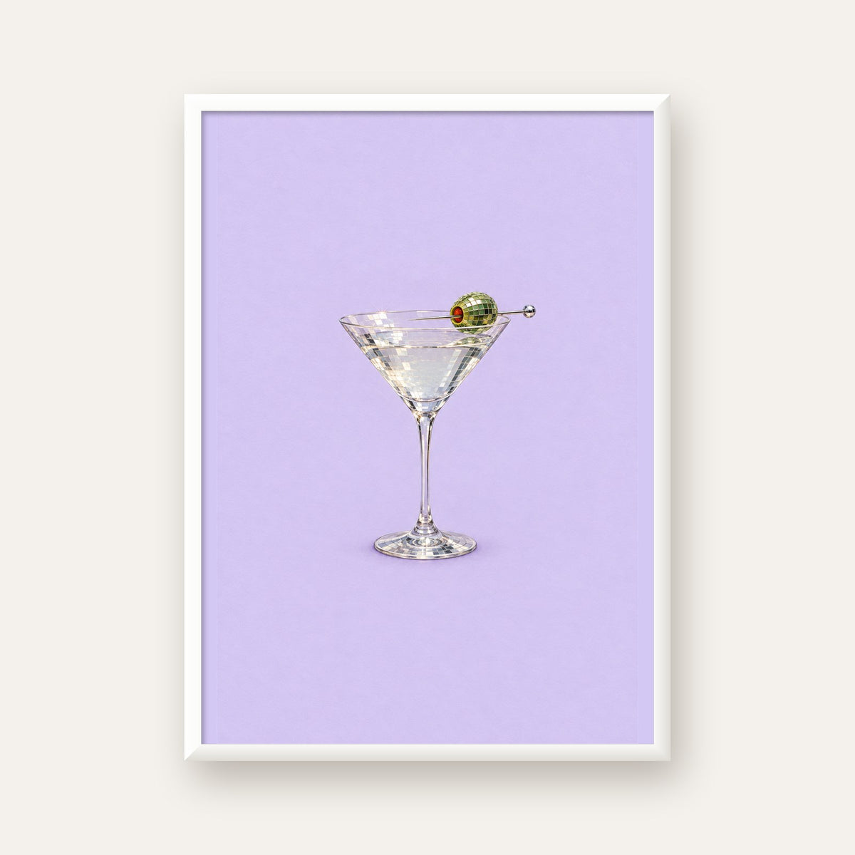 Işıltılı Martini: Modern Disco Stili Poster Baskı — beyaz çerçeveli dikey poster