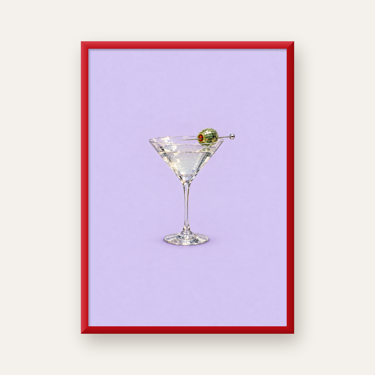 Işıltılı Martini: Modern Disco Stili Poster Baskı — kırmızı çerçeveli