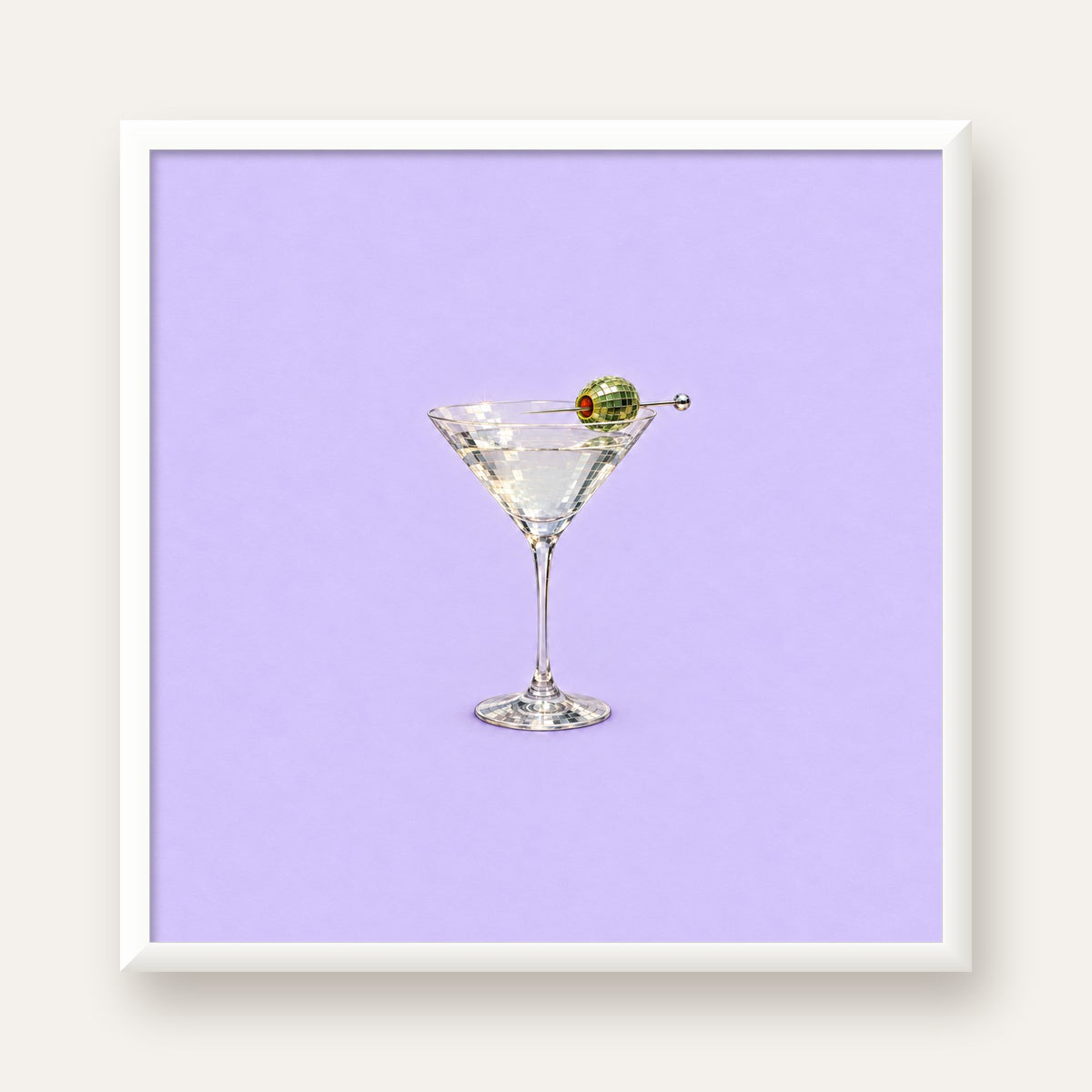 Işıltılı Martini: Modern Disco Stili Poster Baskı — beyaz çerçeveli kare poster