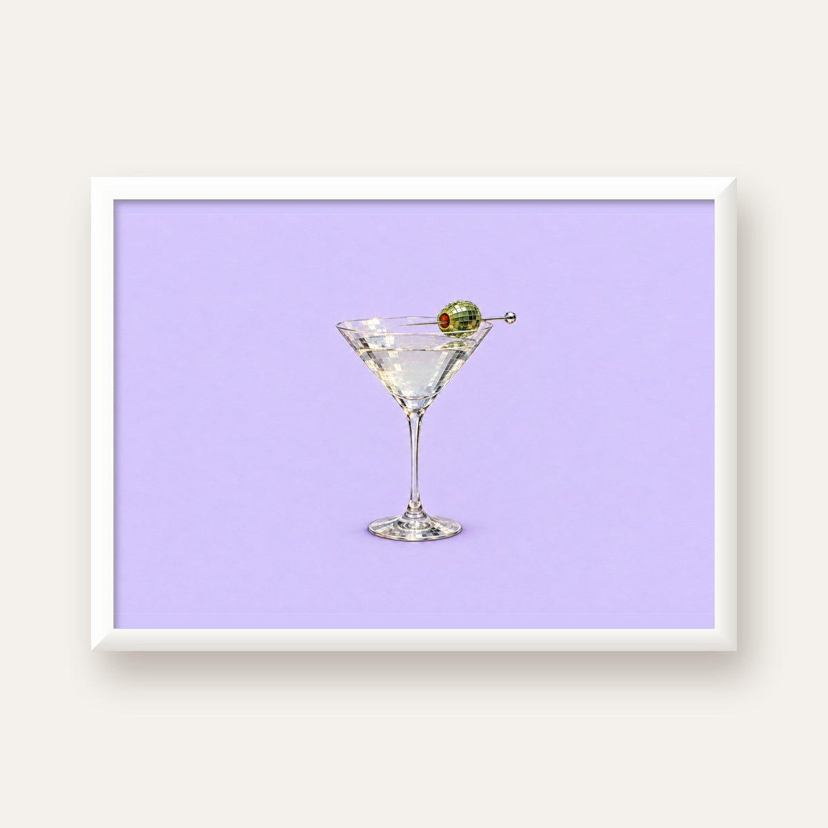 Işıltılı Martini: Modern Disco Stili Poster Baskı — beyaz çerçeveli yatay poster
