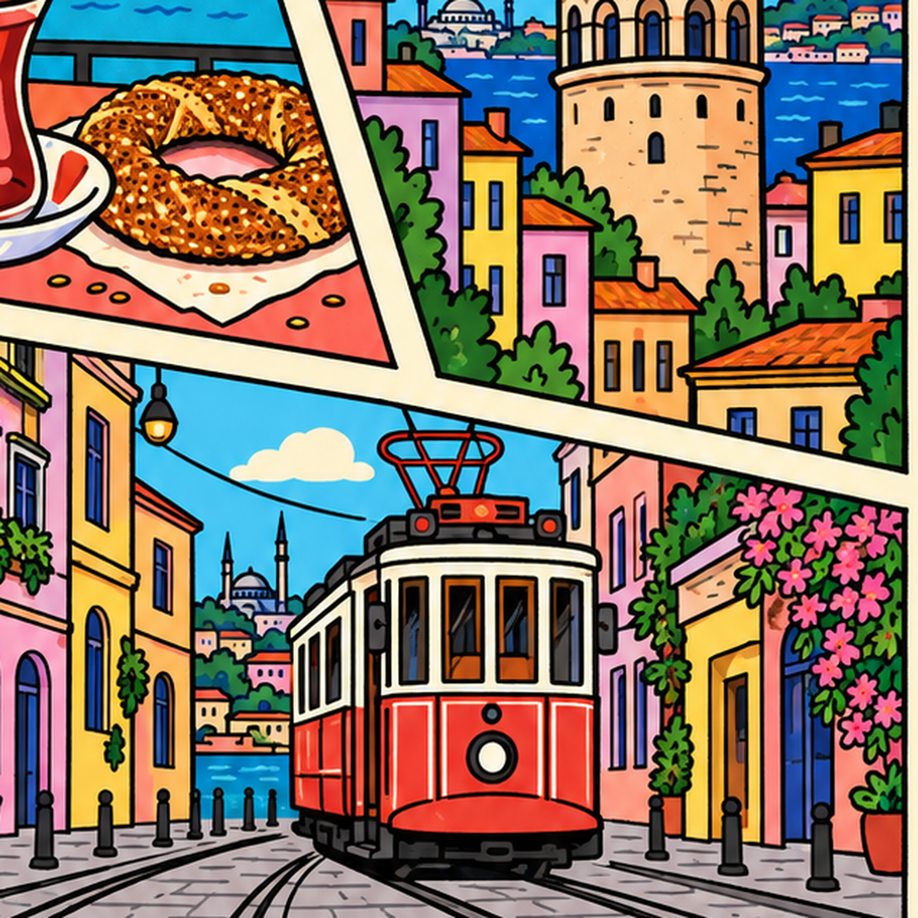 Pop-Art İstanbul Şehir Manzarası Poster – Renkli Modern Dekor — baskının yakın çekimi, kâğıt dokusu ve renk detayı
