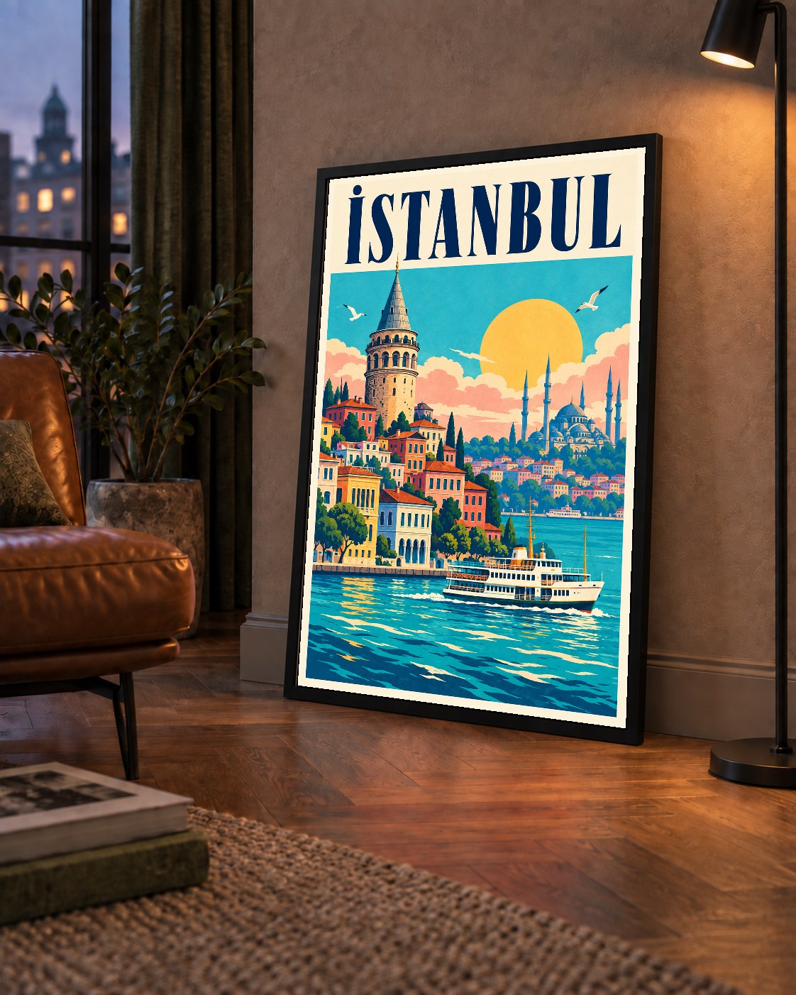 İstanbul Manzarası Retro Poster – Renkli Turistik Sanat Baskısı