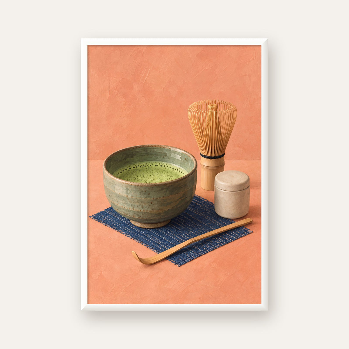 Japon Çay Seremonisi Seti Poster – Minimalist Sanat Baskısı — beyaz çerçeveli dikey poster