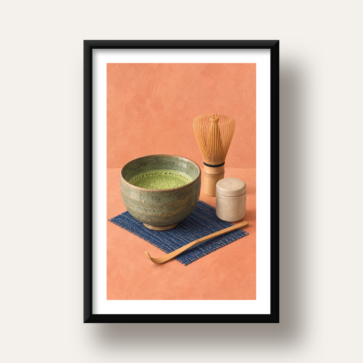 Japon Çay Seremonisi Seti Poster – Minimalist Sanat Baskısı — siyah derin çerçeveli paspartulu
