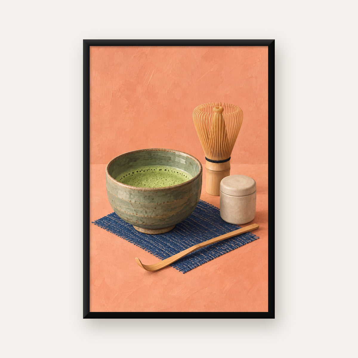 Japon Çay Seremonisi Seti Poster – Minimalist Sanat Baskısı — ceviz çerçeveli