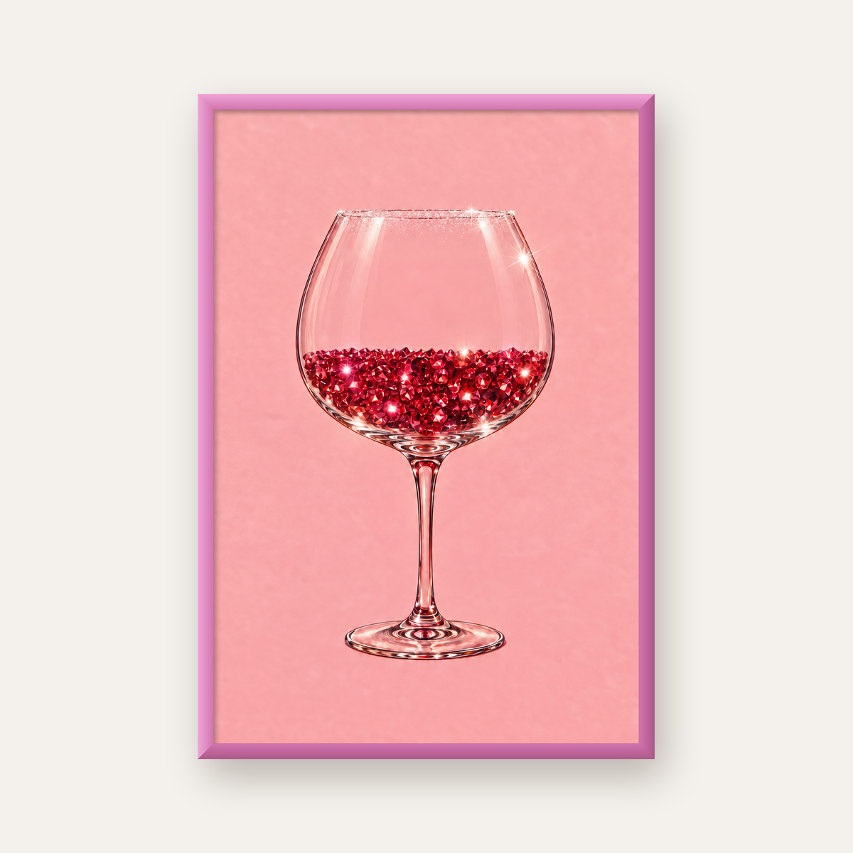 Kadehte Kırmızı Taşlar Dijital Poster – Şık Duvar Dekoru — pembe çerçeveli