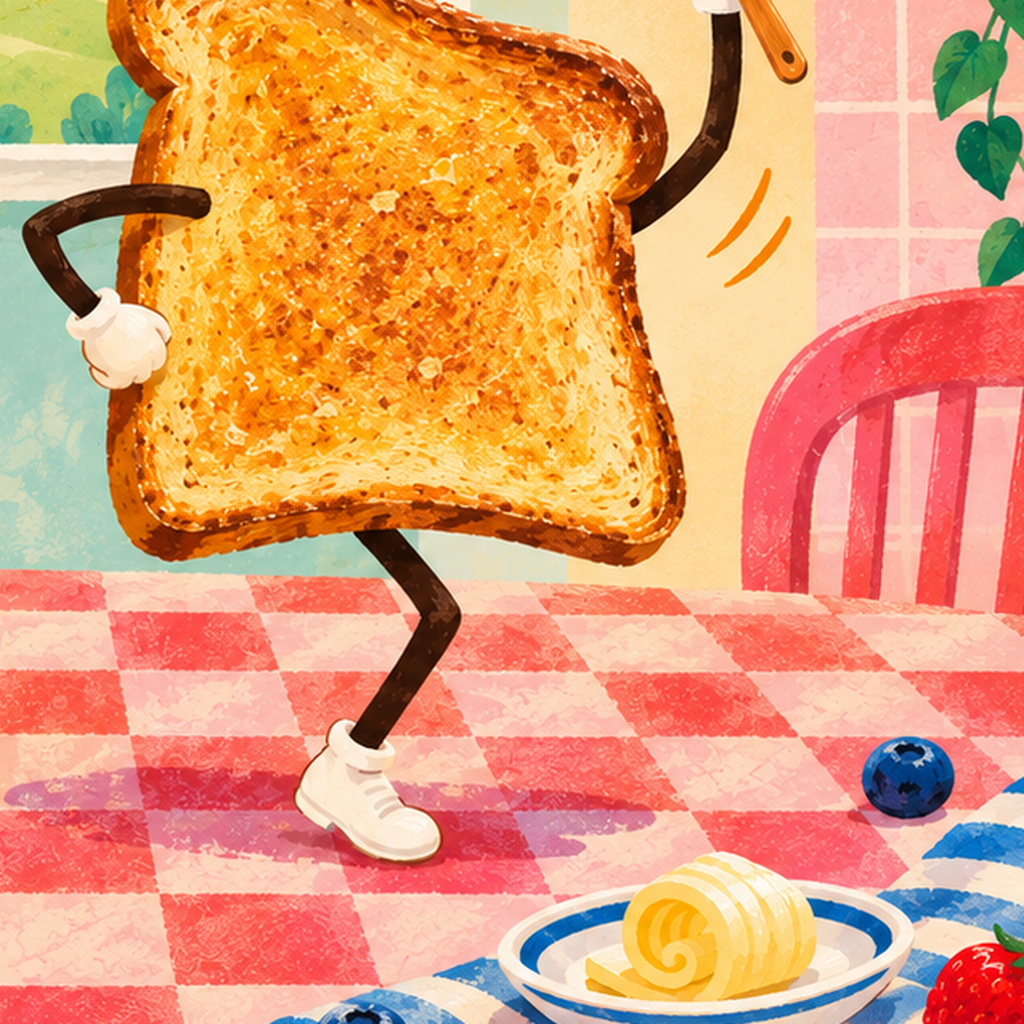 Dans Eden Yumurta ve Tost Poster – Renkli Kahvaltı Enerjisi — baskının yakın çekimi, kâğıt dokusu ve renk detayı
