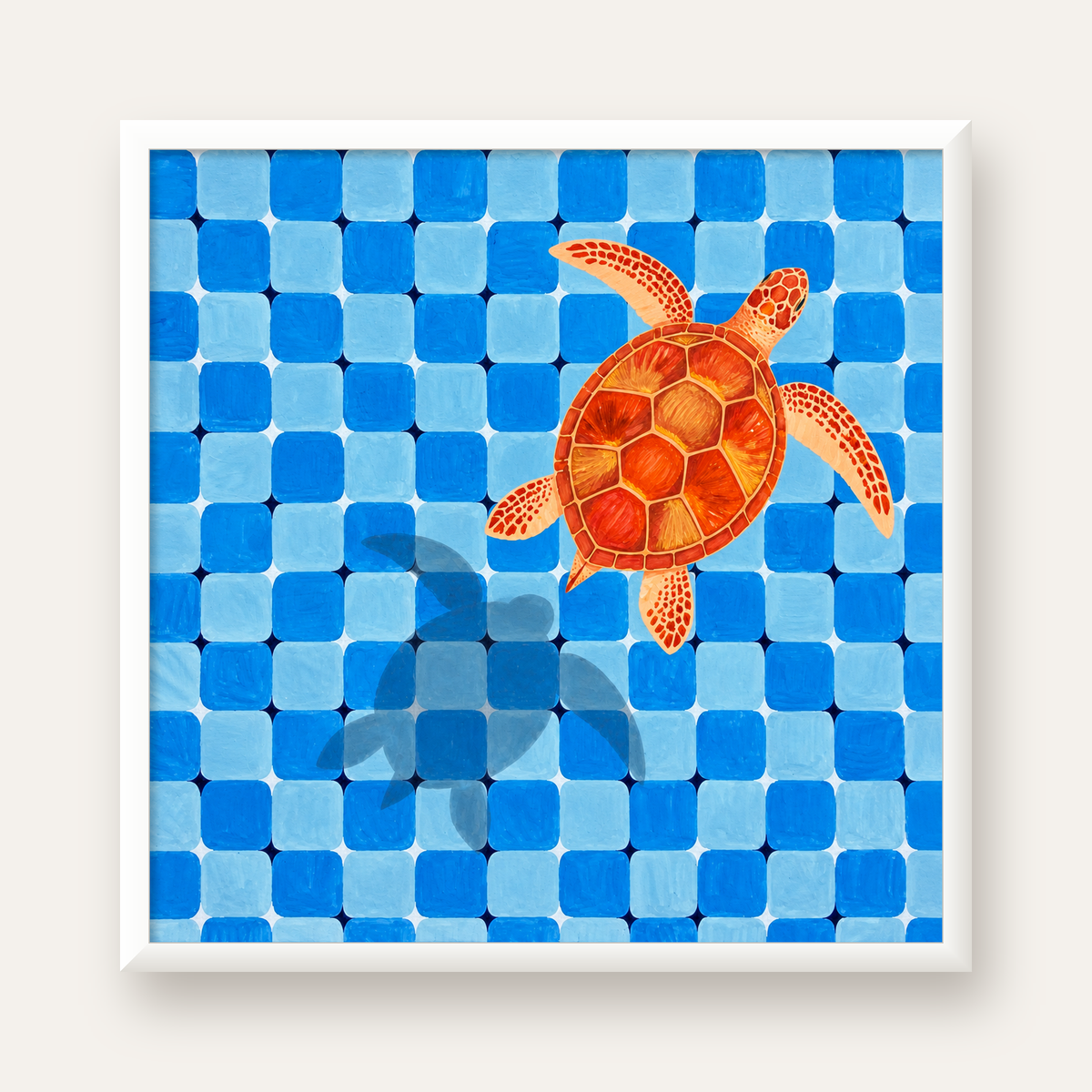 Deniz Kaplumbağası ve Mozaik Desen Modern Poster — beyaz çerçeveli kare poster