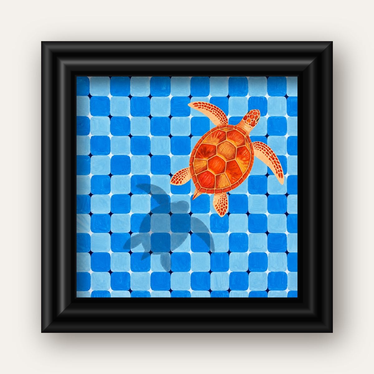 Deniz Kaplumbağası ve Mozaik Desen Modern Poster — siyah galeri çerçeveli