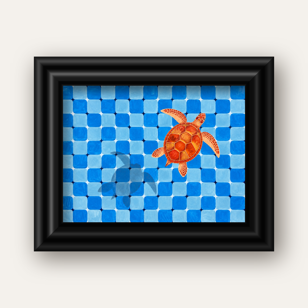 Deniz Kaplumbağası ve Mozaik Desen Modern Poster — siyah galeri çerçeveli
