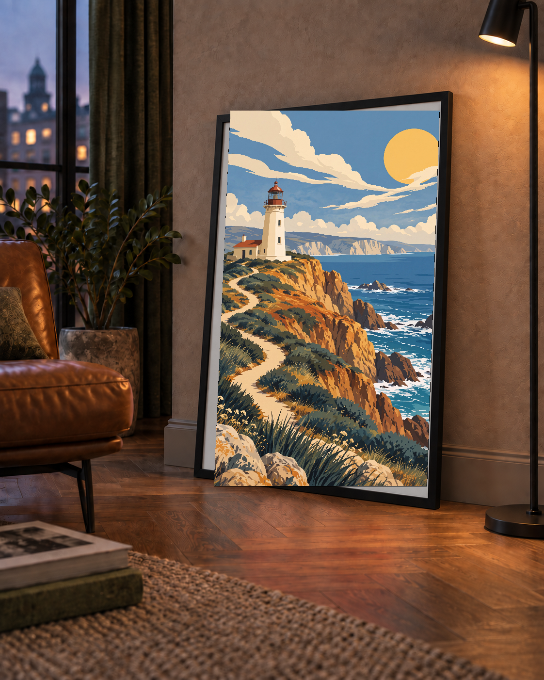 Deniz Feneri ve Kayalık Sahil Dijital Poster – Manzara Baskı