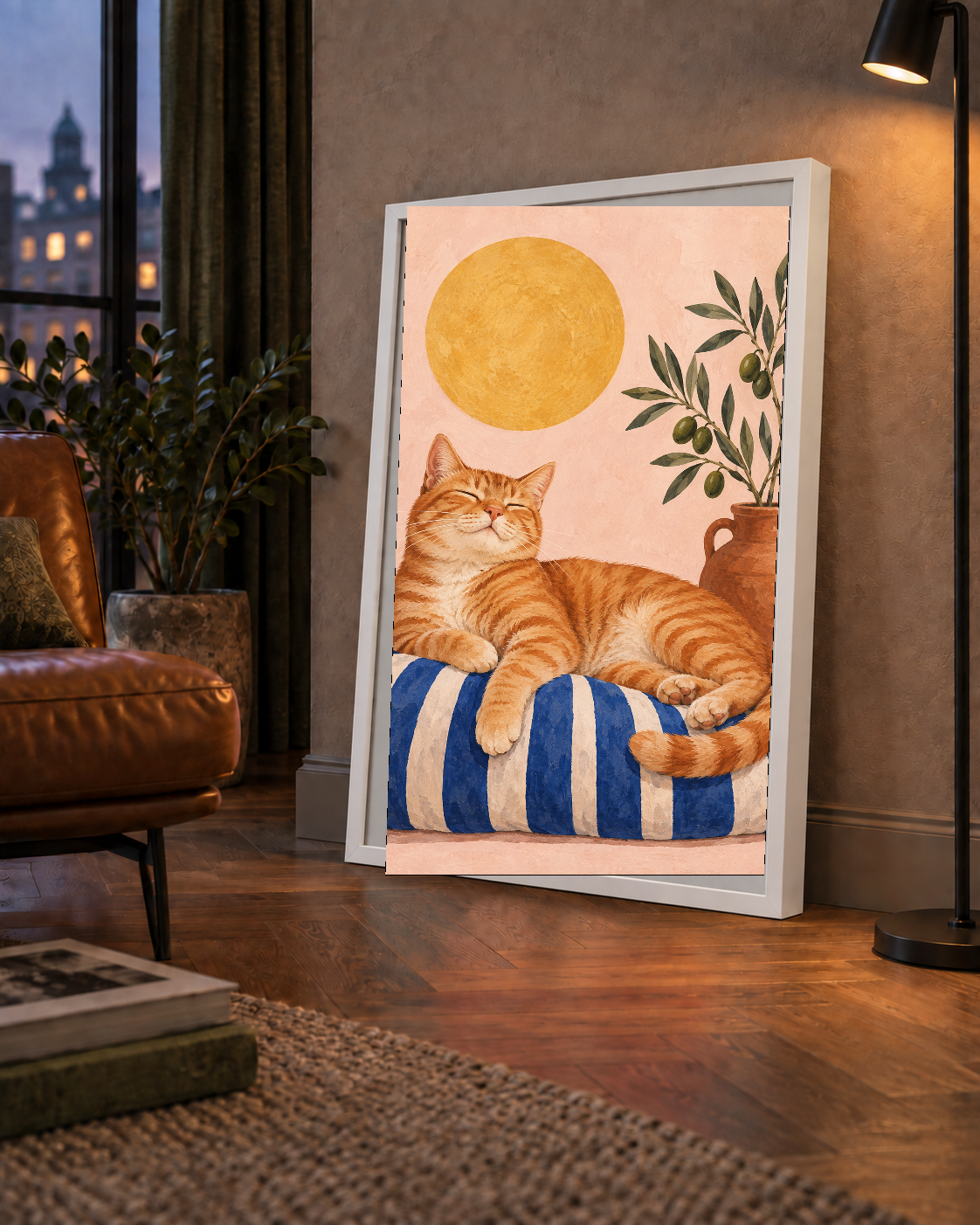 Güneşte Yatan Sarman Kedi Yağlı Boya Tarzı Poster