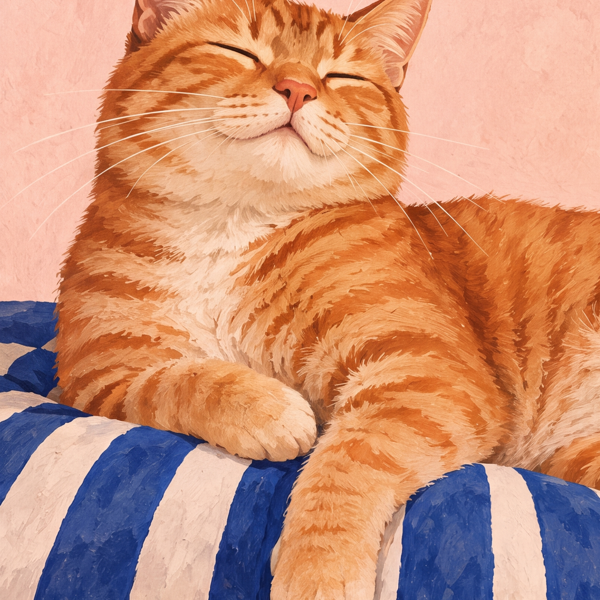 Güneşte Yatan Sarman Kedi Yağlı Boya Tarzı Poster — baskının yakın çekimi, kâğıt dokusu ve renk detayı