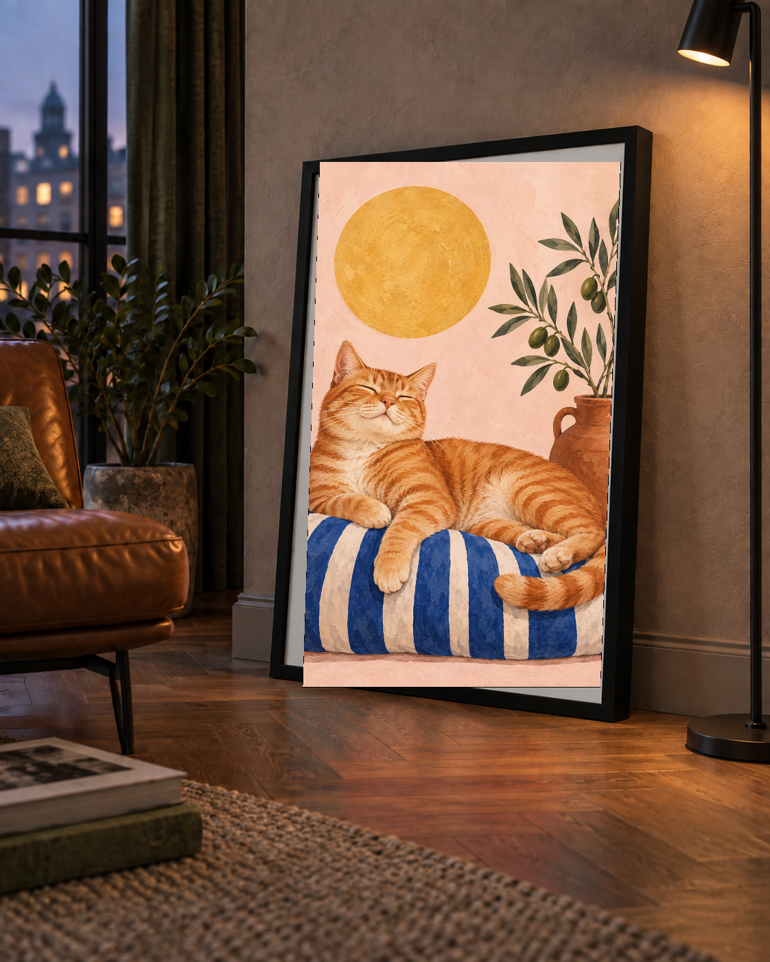 Güneşte Yatan Sarman Kedi Yağlı Boya Tarzı Poster