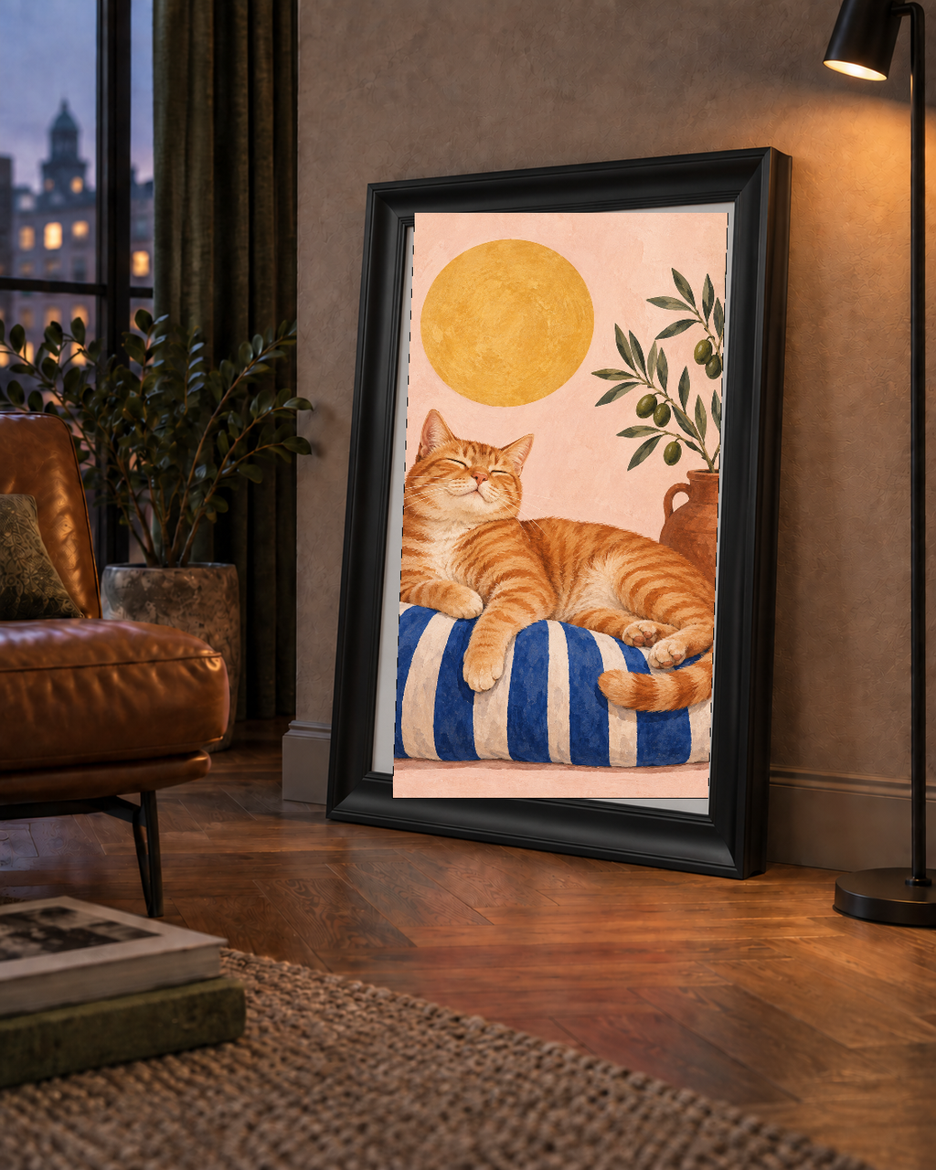 Güneşte Yatan Sarman Kedi Yağlı Boya Tarzı Poster