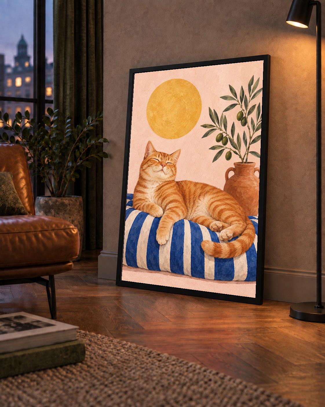 Güneşte Yatan Sarman Kedi Yağlı Boya Tarzı Poster