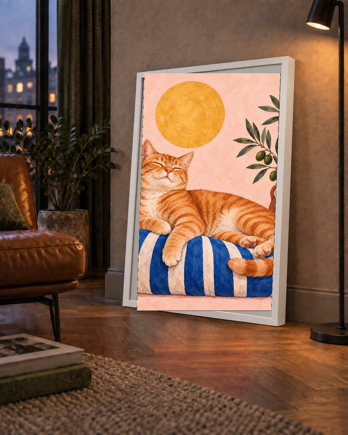 Güneşte Yatan Sarman Kedi Yağlı Boya Tarzı Poster