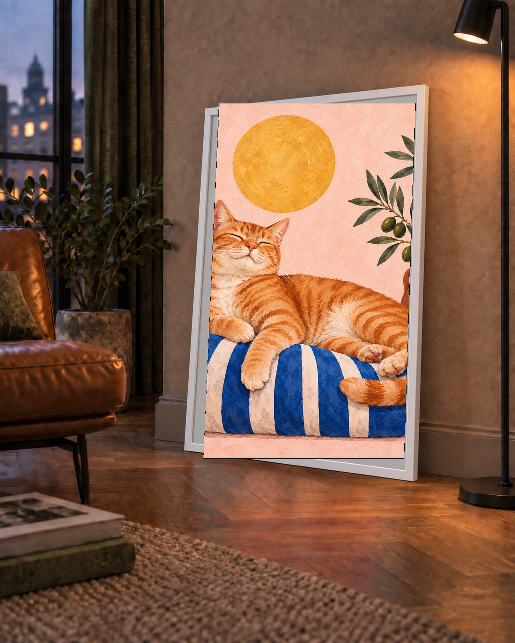 Güneşte Yatan Sarman Kedi Yağlı Boya Tarzı Poster