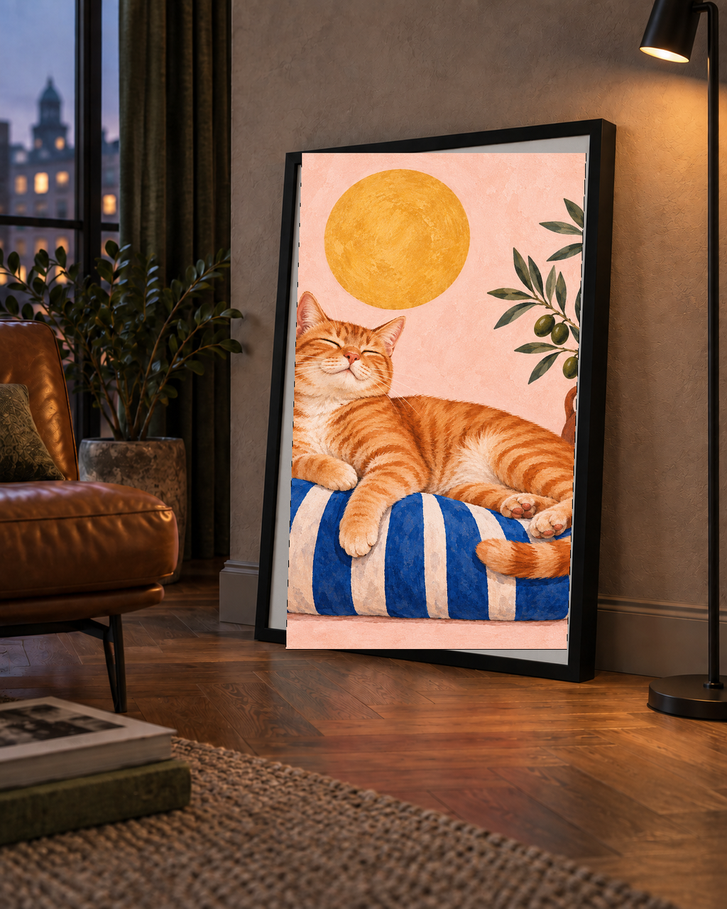 Güneşte Yatan Sarman Kedi Yağlı Boya Tarzı Poster