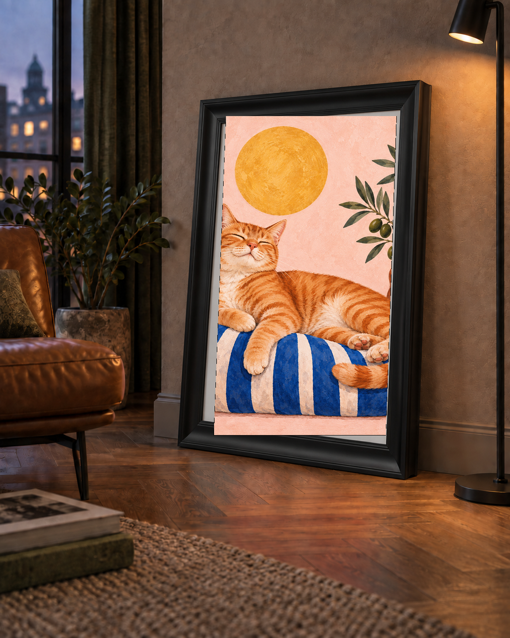 Güneşte Yatan Sarman Kedi Yağlı Boya Tarzı Poster