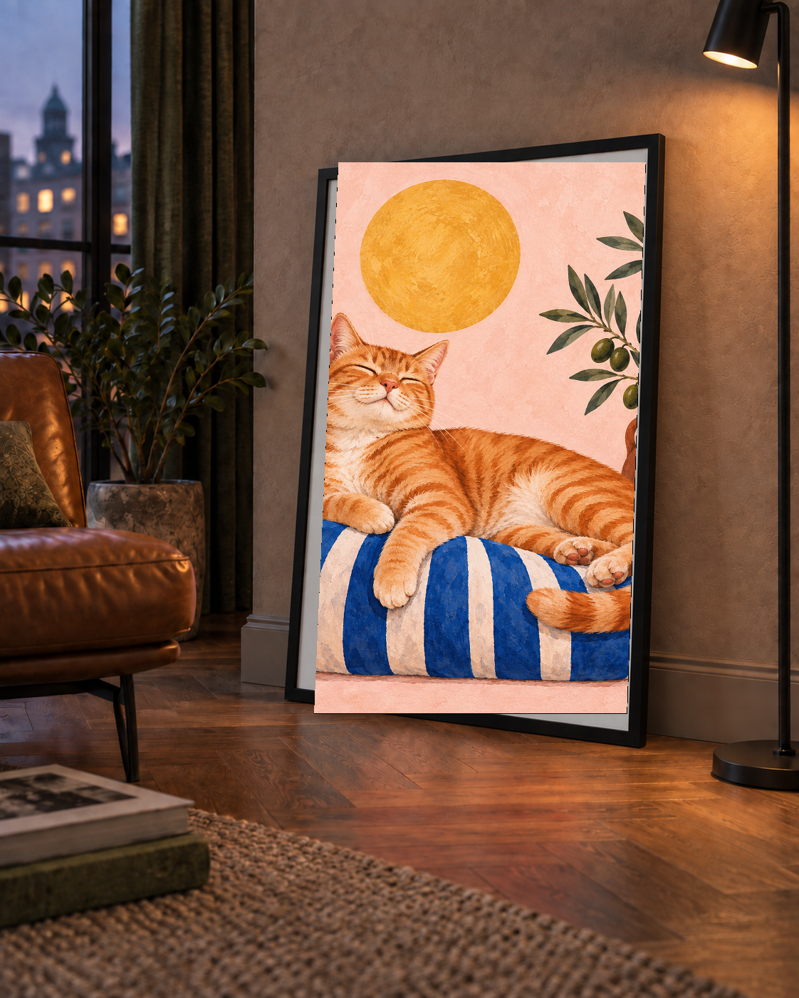 Güneşte Yatan Sarman Kedi Yağlı Boya Tarzı Poster