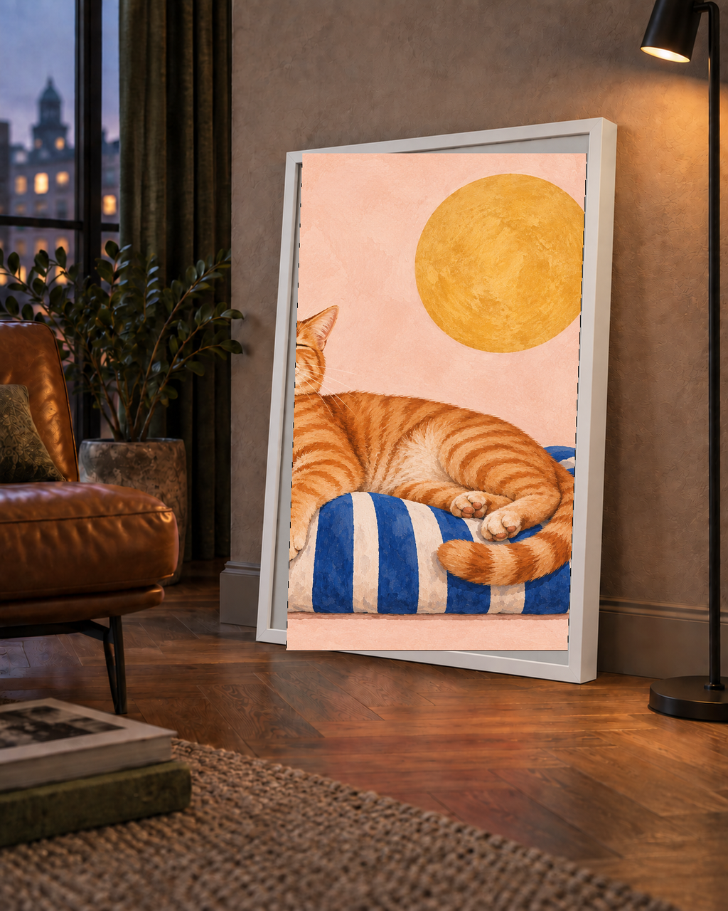 Güneşte Yatan Sarman Kedi Yağlı Boya Tarzı Poster