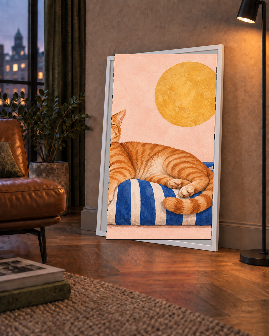 Güneşte Yatan Sarman Kedi Yağlı Boya Tarzı Poster