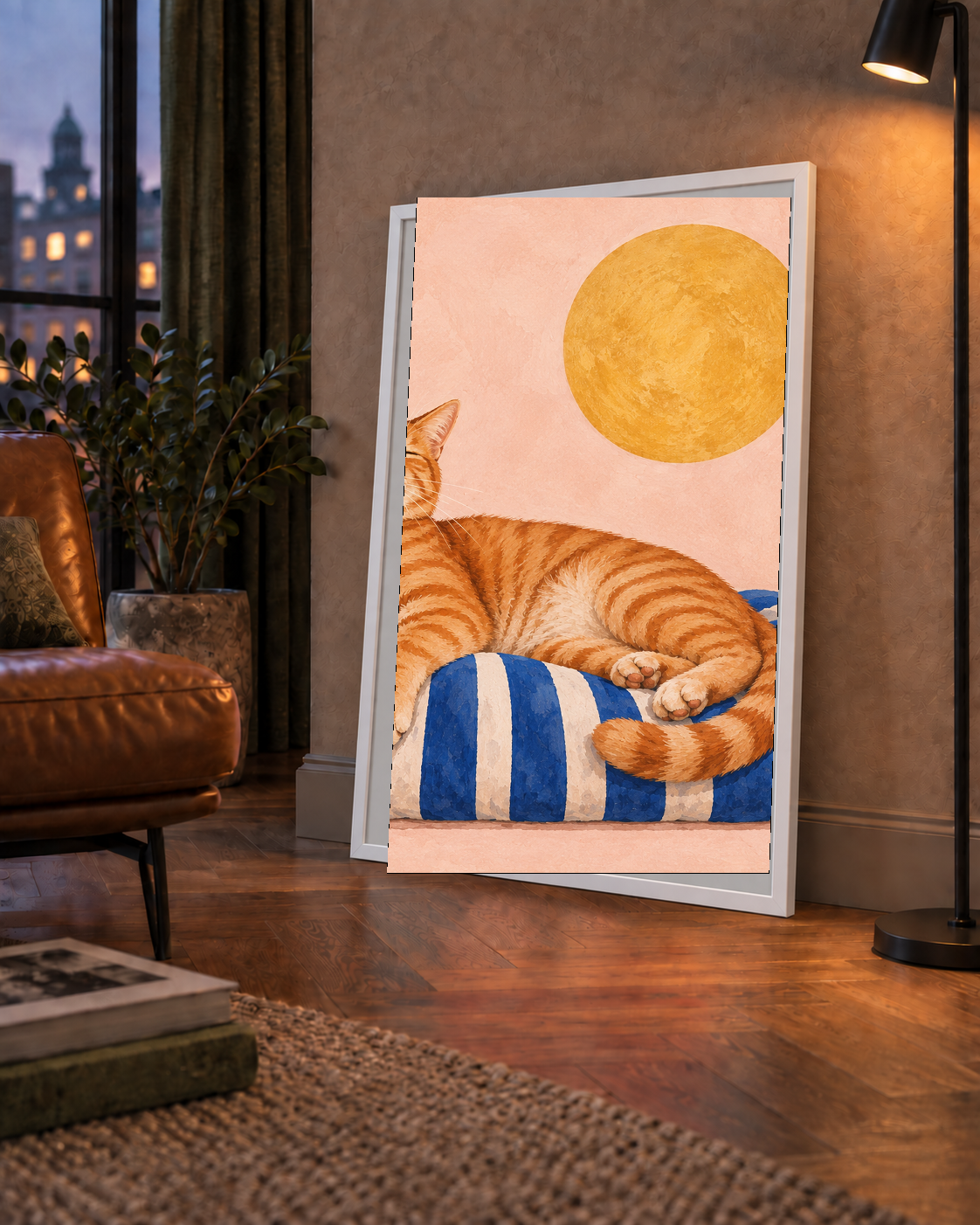 Güneşte Yatan Sarman Kedi Yağlı Boya Tarzı Poster