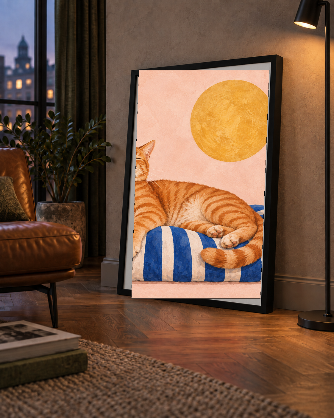 Güneşte Yatan Sarman Kedi Yağlı Boya Tarzı Poster