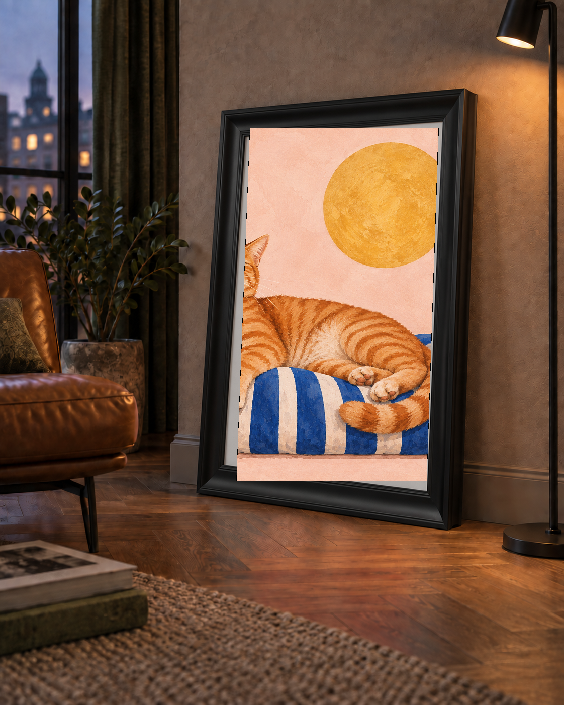 Güneşte Yatan Sarman Kedi Yağlı Boya Tarzı Poster