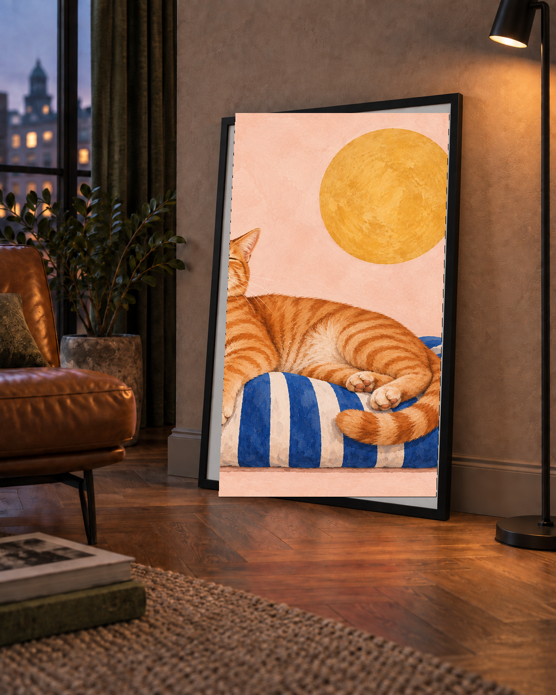 Güneşte Yatan Sarman Kedi Yağlı Boya Tarzı Poster