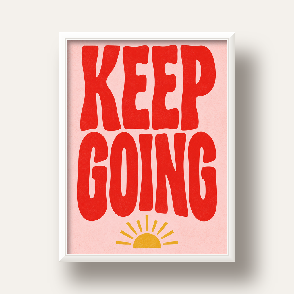 KEEP GOING Motive Edici Modern Poster – Güneşli ve Renkli — beyaz derin çerçeveli