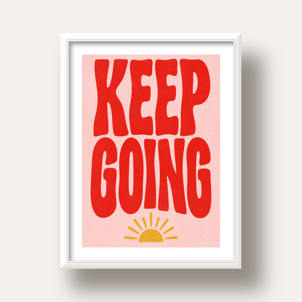 KEEP GOING Motive Edici Modern Poster – Güneşli ve Renkli — beyaz derin çerçeveli paspartulu