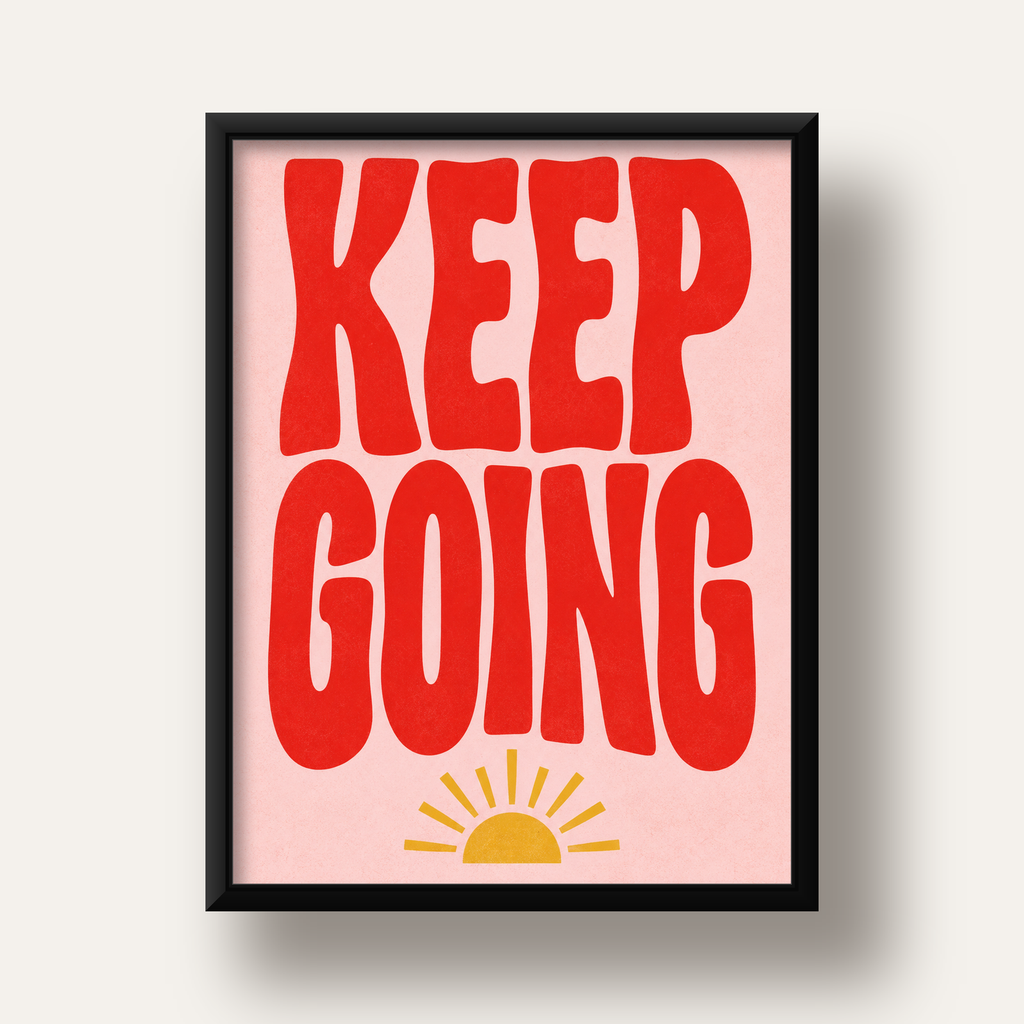 KEEP GOING Motive Edici Modern Poster – Güneşli ve Renkli — siyah derin çerçeveli