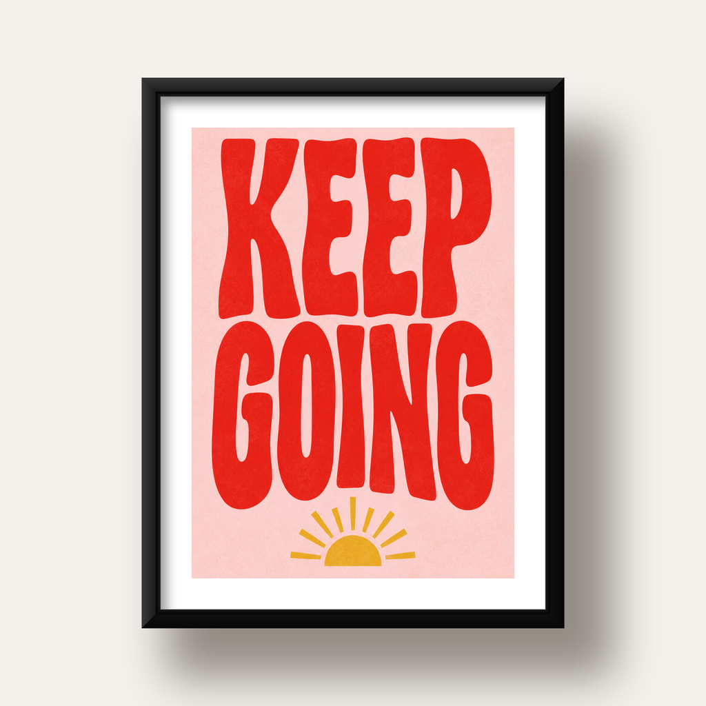 KEEP GOING Motive Edici Modern Poster – Güneşli ve Renkli — siyah derin çerçeveli paspartulu