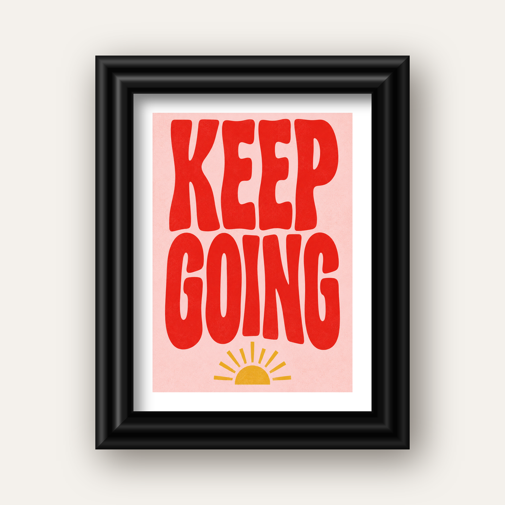 KEEP GOING Motive Edici Modern Poster – Güneşli ve Renkli — siyah galeri çerçeveli paspartulu