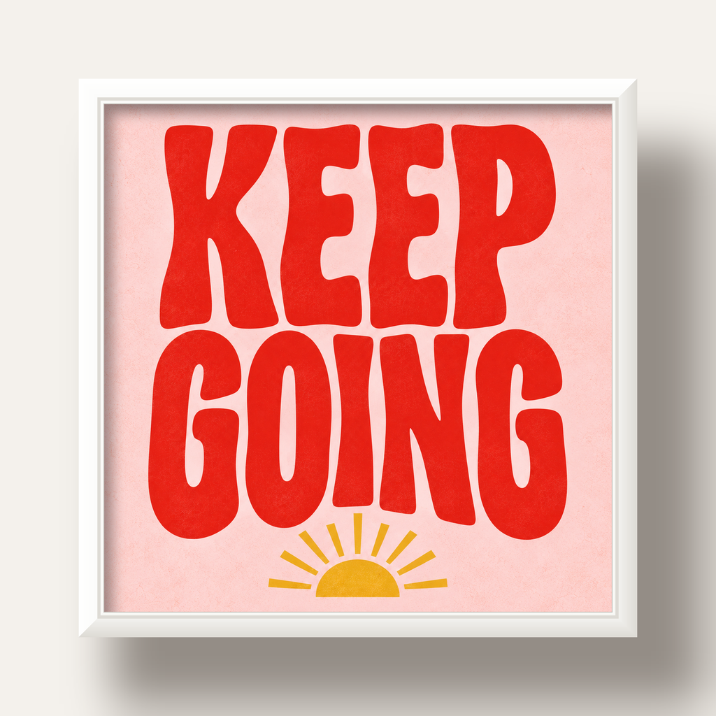 KEEP GOING Motive Edici Modern Poster – Güneşli ve Renkli — beyaz derin çerçeveli