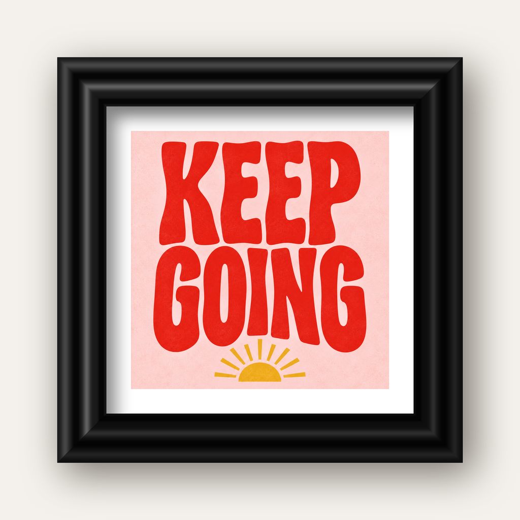 KEEP GOING Motive Edici Modern Poster – Güneşli ve Renkli — siyah galeri çerçeveli paspartulu