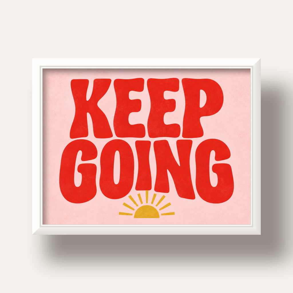 KEEP GOING Motive Edici Modern Poster – Güneşli ve Renkli — beyaz derin çerçeveli