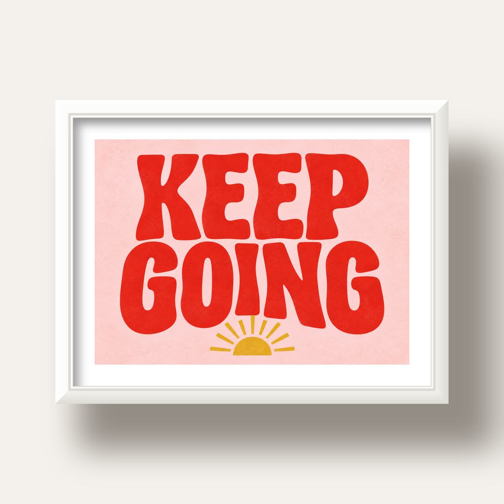 KEEP GOING Motive Edici Modern Poster – Güneşli ve Renkli — beyaz derin çerçeveli paspartulu