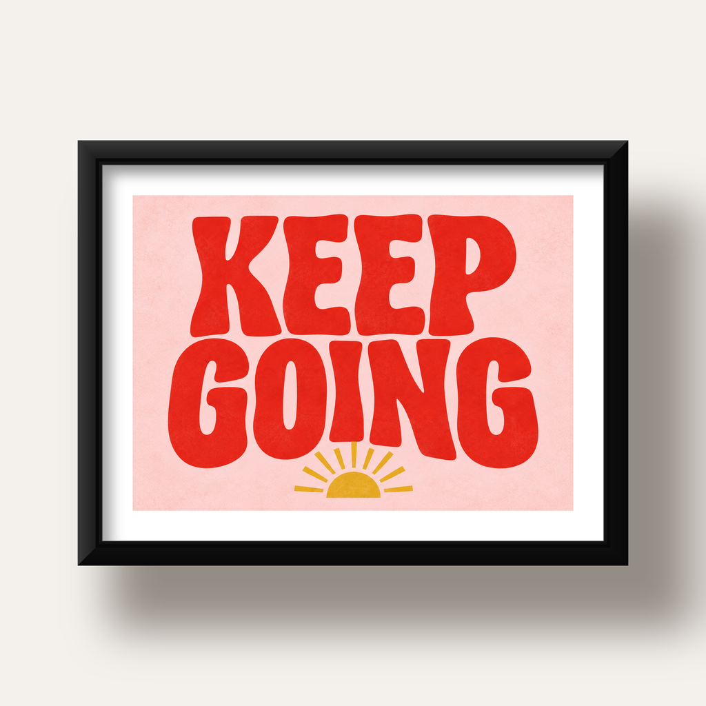 KEEP GOING Motive Edici Modern Poster – Güneşli ve Renkli — siyah derin çerçeveli paspartulu