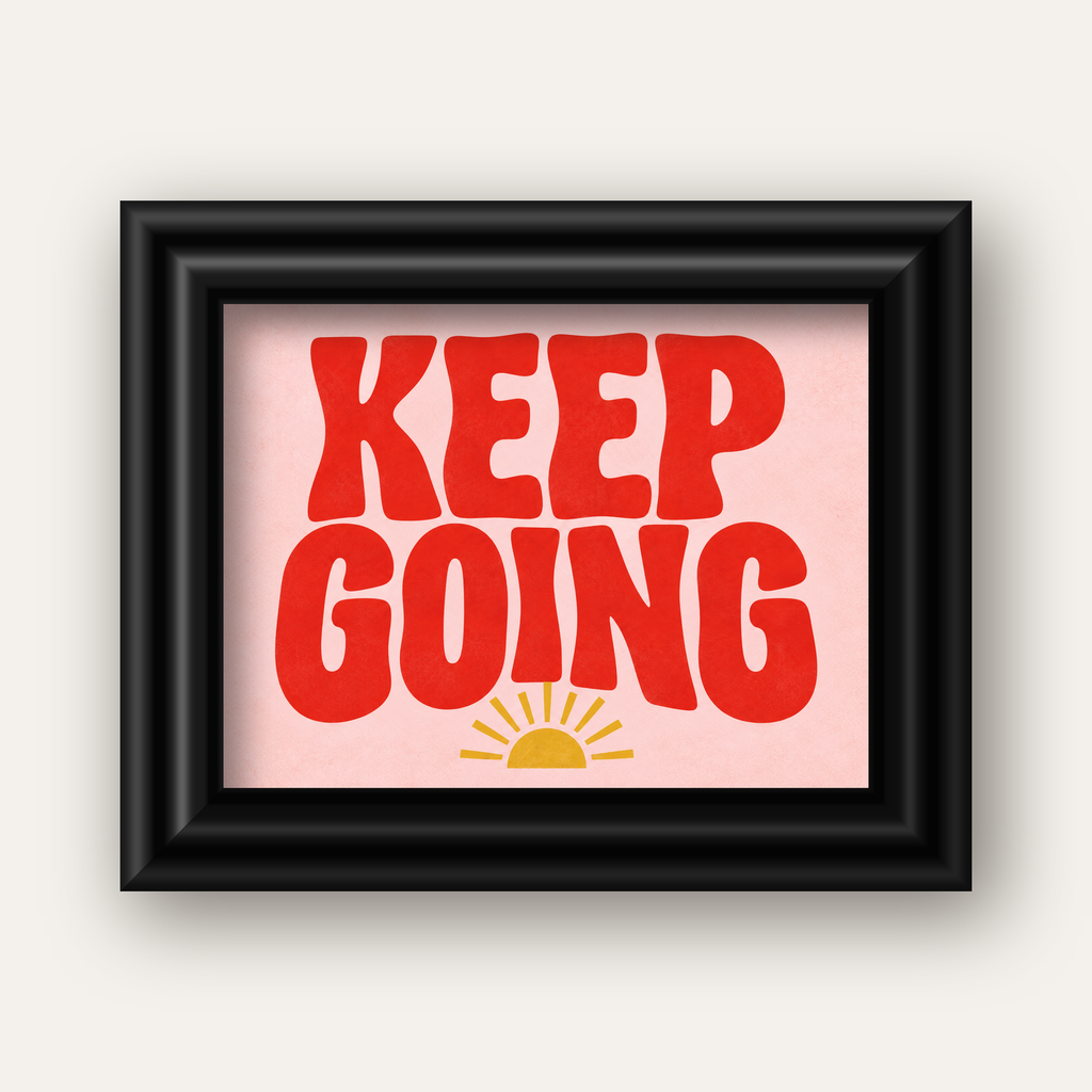 KEEP GOING Motive Edici Modern Poster – Güneşli ve Renkli — siyah galeri çerçeveli