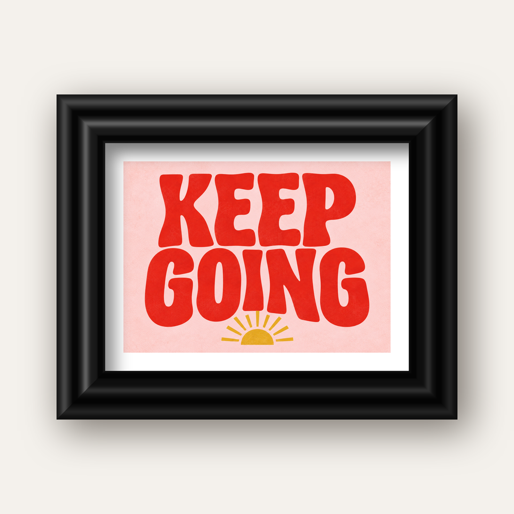 KEEP GOING Motive Edici Modern Poster – Güneşli ve Renkli — siyah galeri çerçeveli paspartulu