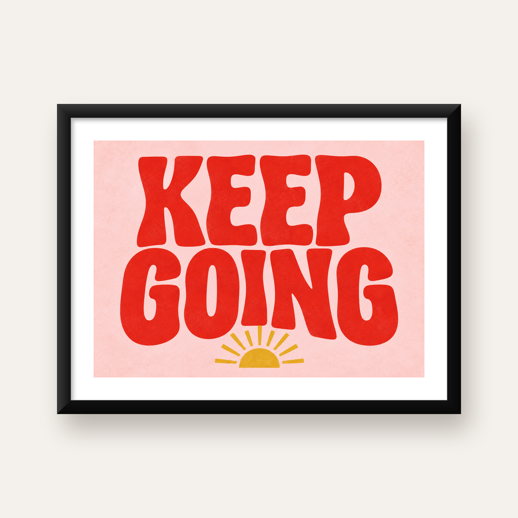 KEEP GOING Motive Edici Modern Poster – Güneşli ve Renkli — Yatay baskı, beyaz paspartulu