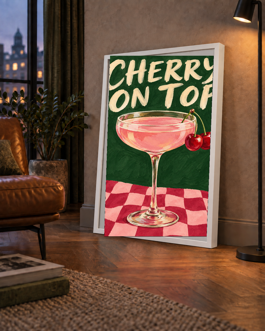 Cherry On Top Kirazlı Kokteyl Poster – Renkli İllüstrasyon Baskı
