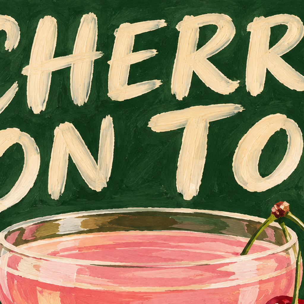 Cherry On Top Kirazlı Kokteyl Poster – Renkli İllüstrasyon Baskı — baskının yakın çekimi, kâğıt dokusu ve renk detayı