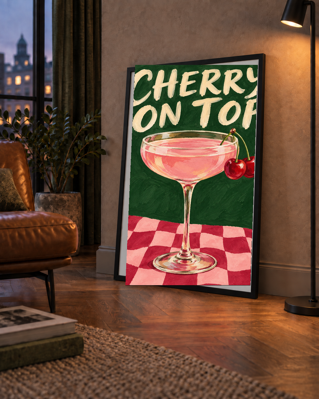 Cherry On Top Kirazlı Kokteyl Poster – Renkli İllüstrasyon Baskı