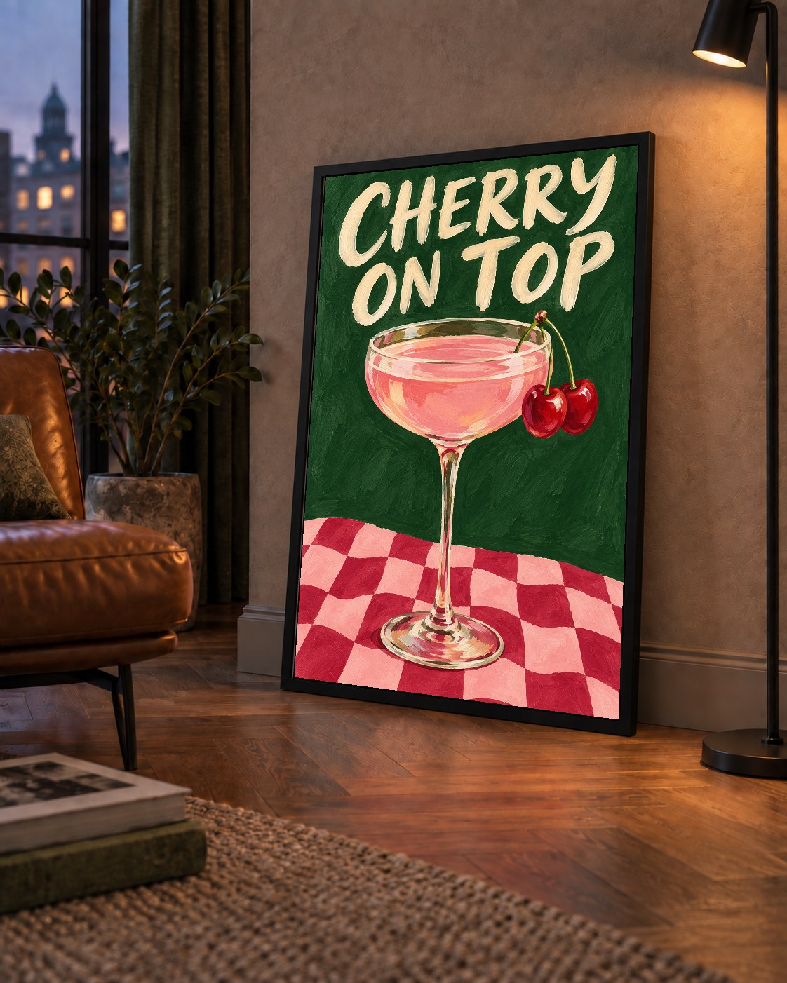 Cherry On Top Kirazlı Kokteyl Poster – Renkli İllüstrasyon Baskı