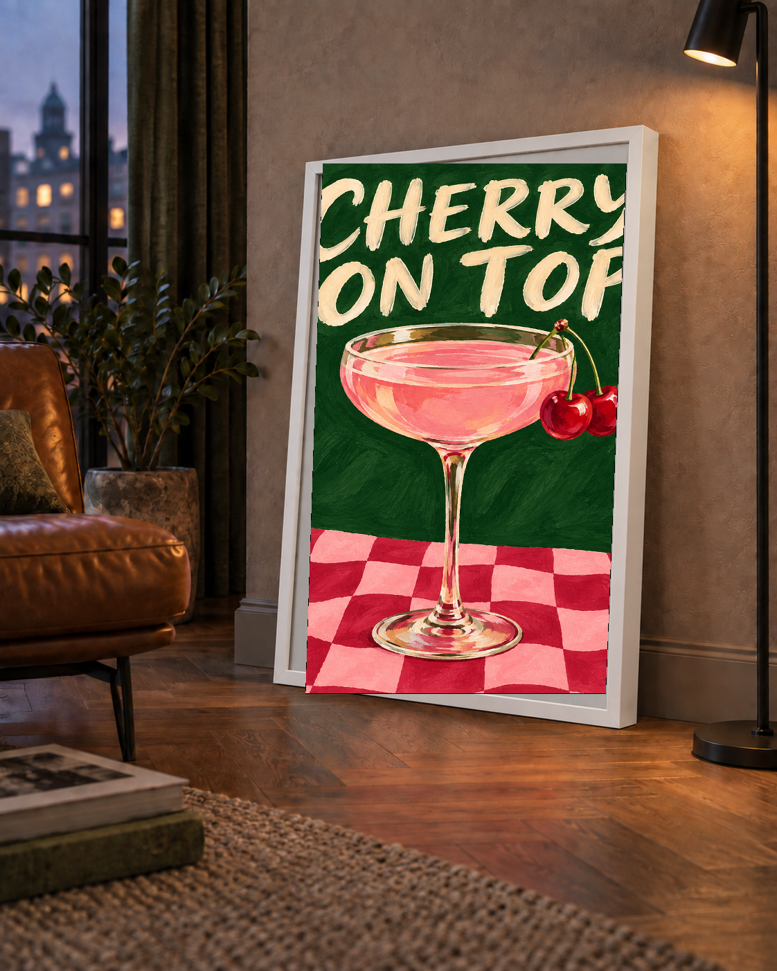 Cherry On Top Kirazlı Kokteyl Poster – Renkli İllüstrasyon Baskı