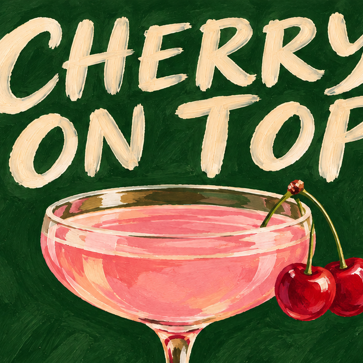 Cherry On Top Kirazlı Kokteyl Poster – Renkli İllüstrasyon Baskı — baskının yakın çekimi, kâğıt dokusu ve renk detayı